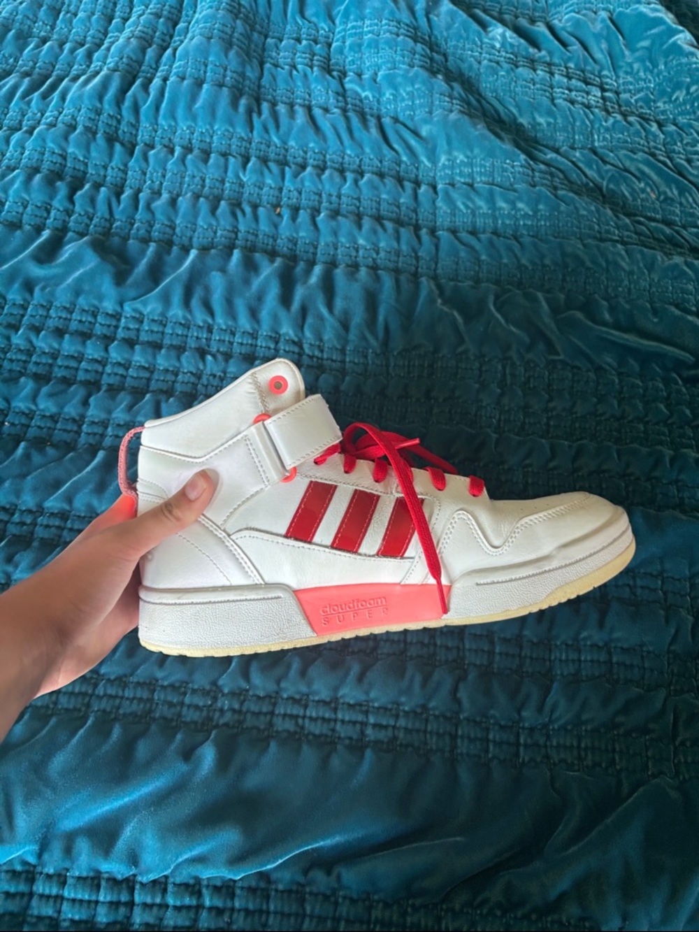 adidas White High-Top Sneakers with Red Accents